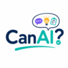Logo image with the text "CanAI?" and a speech bubble with three icons, a text message, a light bulb, and a to-do list.